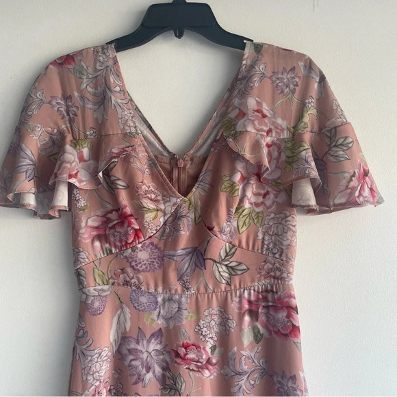 ASOS Peach Pretty Floral Print Ruffle Sleeve Maxi Dress Pink - 22253 - Picture 4 of 13